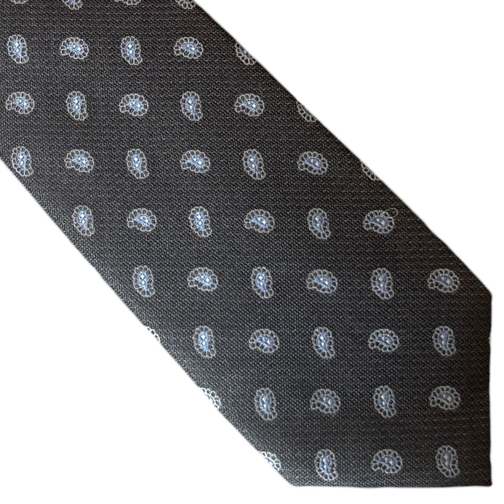 Enro Silk Necktie Gray Blue Paisley Hand Made Luxury‎ Men Business Tie Medallion